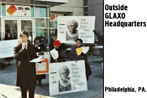 Speaking to 40 protesters outside drug giant GlaxoSmithKline's headquarters in Philadelphia