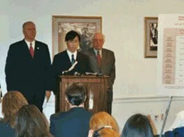 Canadameds.com pharmacist Andrew Yan addresses legislators and media at a briefing at the Capital in Washington, DC.