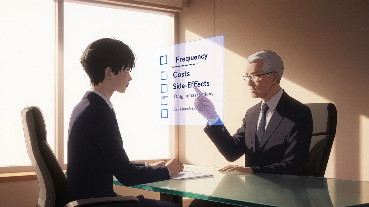 Patient and doctor discussing a holographic checklist in a clinic setting.