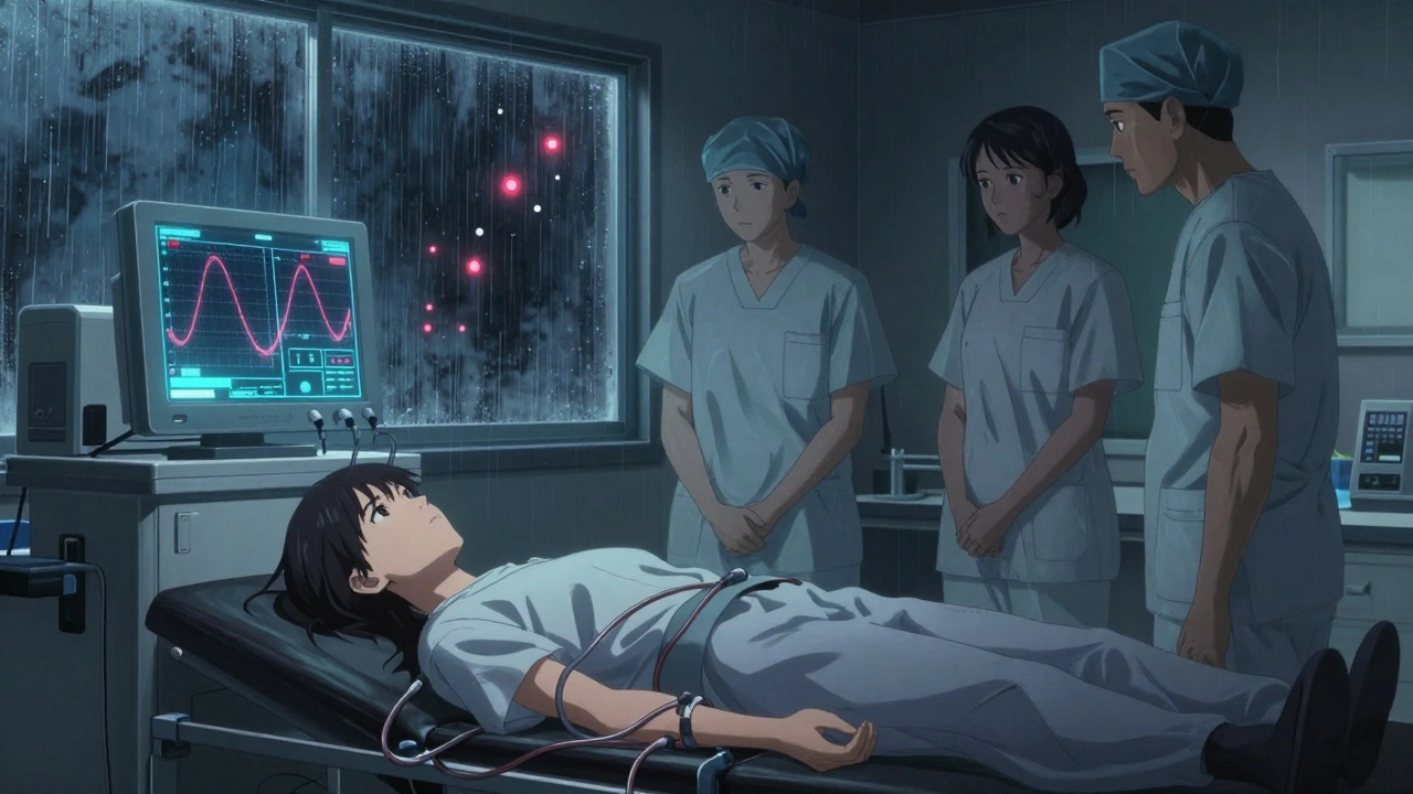 Volunteer in a lab with twin blood concentration curves displayed on a monitor.